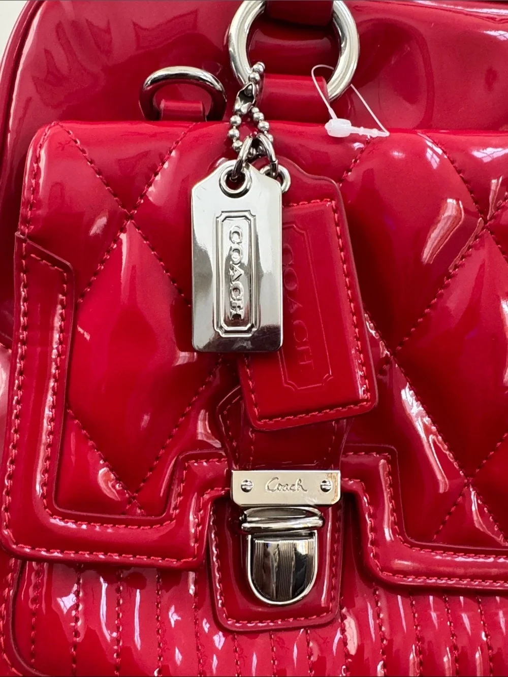 Coach Poppy Quilted Patent Red Satchel with Silver Hardware